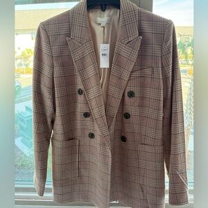 LOFT Women's Checkered Double-Breasted Blazer - Brown and Black